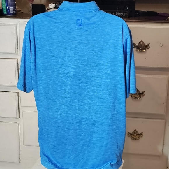 FootJoy Blue Heathered Men's Striped Polo Large Shirt Athletic Fit Golf - Picture 5 of 7